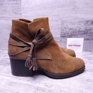 BOC Amber Wray Suede Fringe Tassel Heeled Ankle Boot Brown Women's sz 8.5